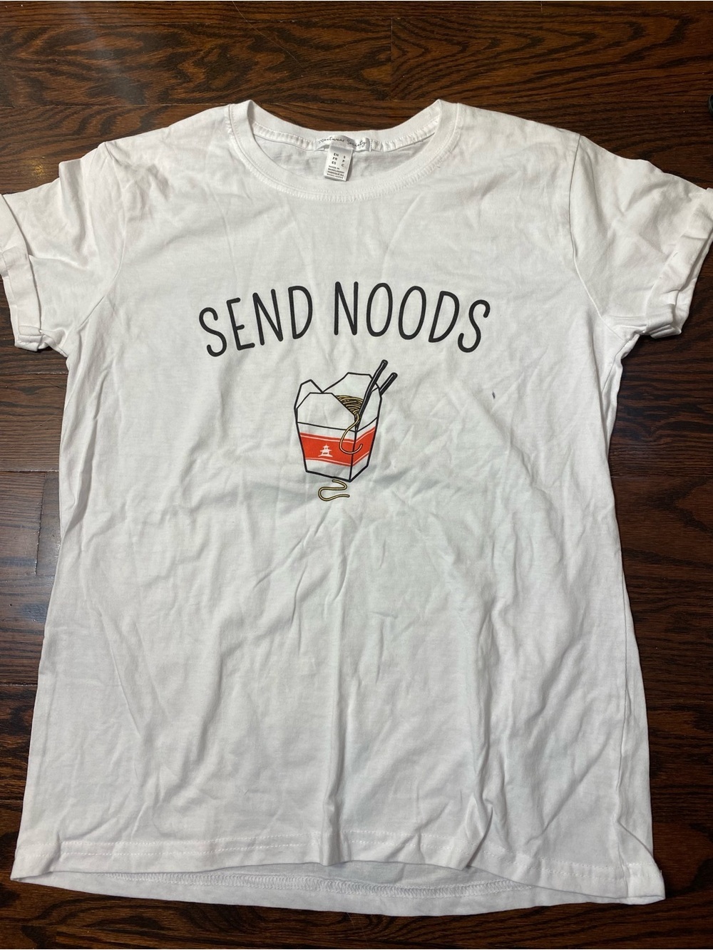 White 'Send Noods' Graphic Tee with Red Noodle Box
